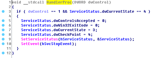 Função de manipulador de controle do serviço