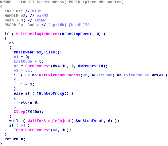 Todo 5 serviço de segundos fica de olho no processo webproxy