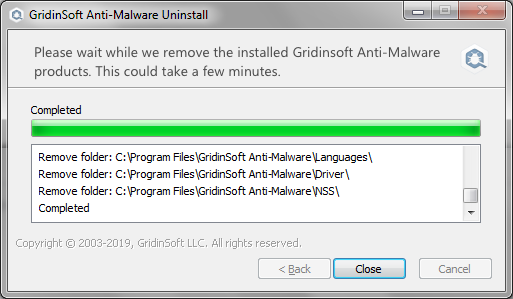 Desinstalação do antimalware Gridinsoft