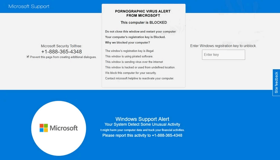 Alerta de vírus pornográfico do banner da Microsoft