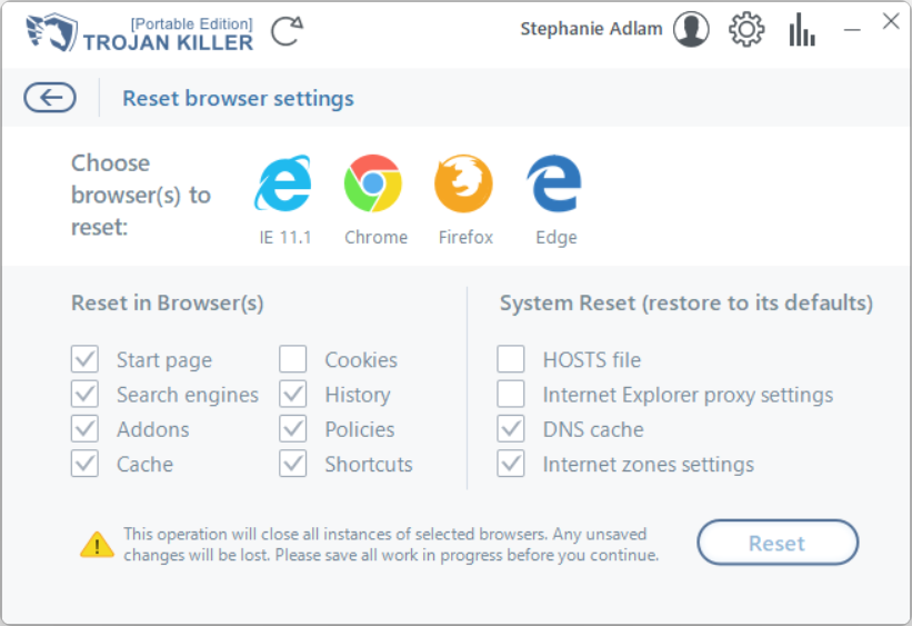 Redefinir navegadores Trojan Killer