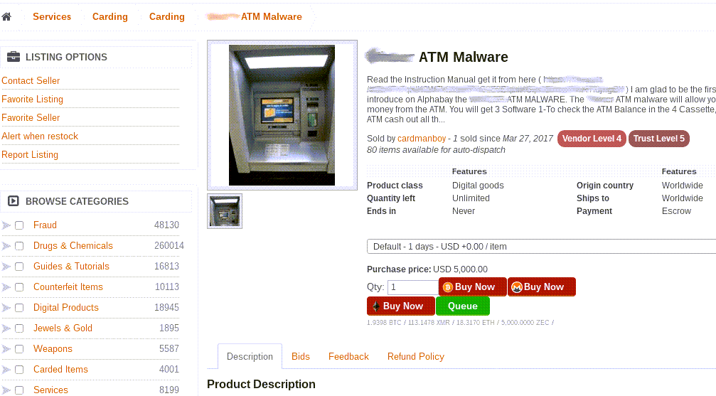 Malware de ATM à venda