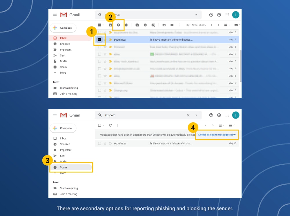 Excluir e-mails de spam do Gmail