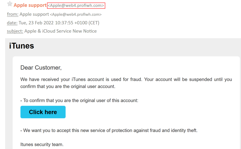 E-mail falso da Apple