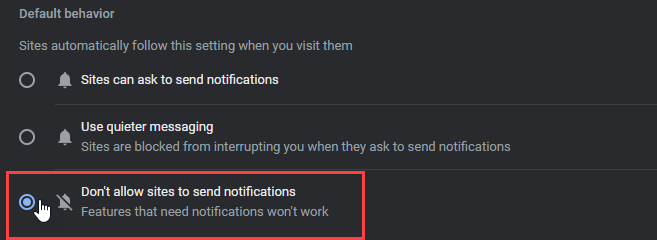 Etapa 4: Não permitir o envio de notificações