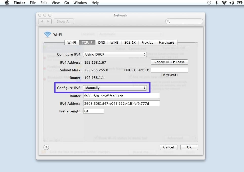 Configurações IPv6 macOS