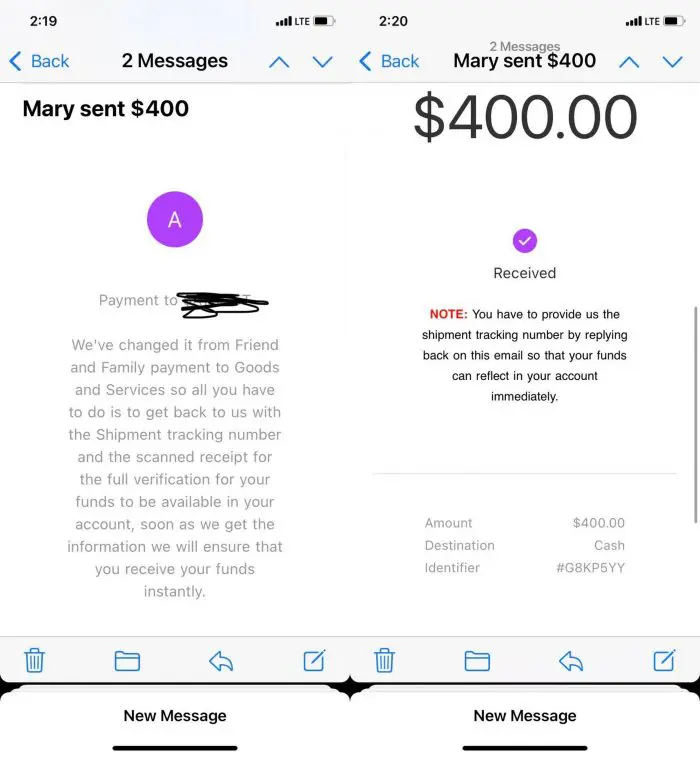 Cash App Scam Example