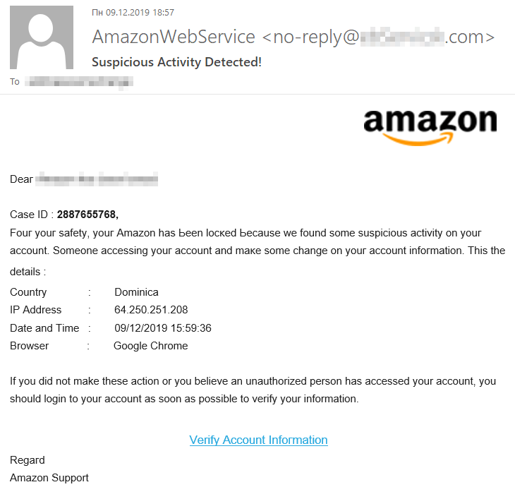 Phishing de e-mail da Amazon