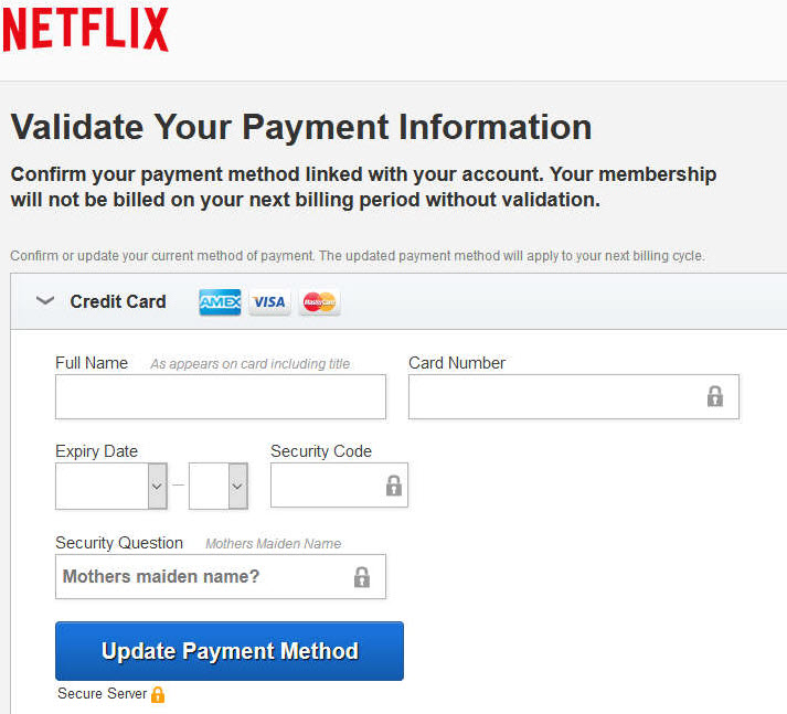 Golpe da Netflix: Solicitação falsa de cartão Netflix