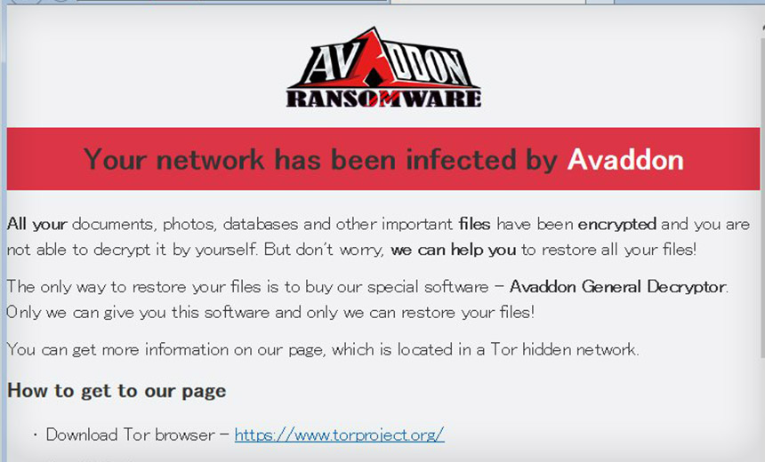 Nota sobre ransomware Avaddon