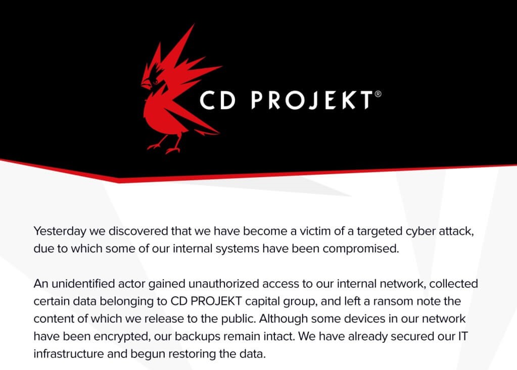 Aviso de ataque de ransomware CD Project Red