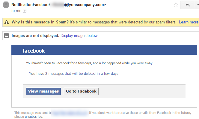 Fraude no Facebook: Exemplo de phishing