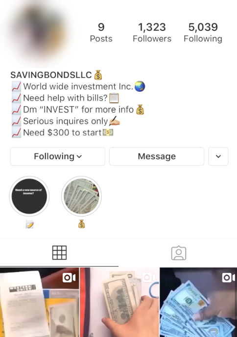 Conta fraudulenta no Instagram