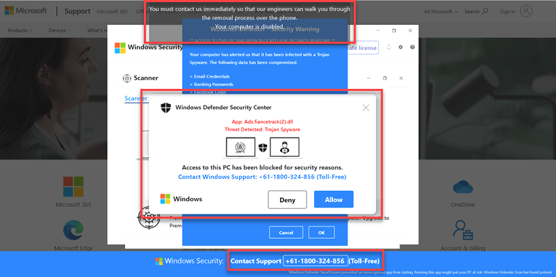 Aviso falso de segurança do Windows Defender