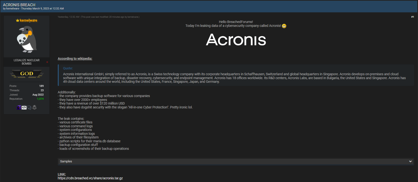 Fórum Acronis Breach