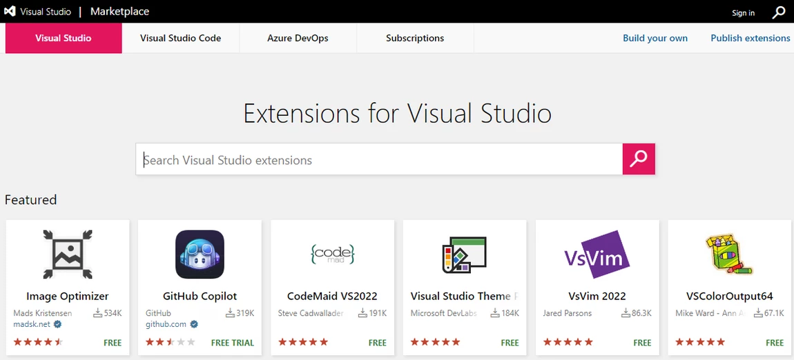 Mercado principal do Visual Studio Code