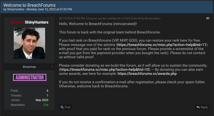 BreachForums de volta on-line