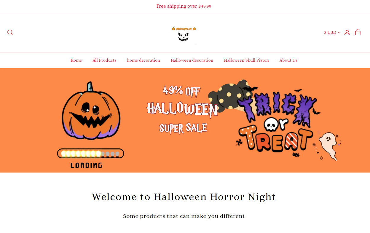 Exemplo de site fraudulento de Halloween