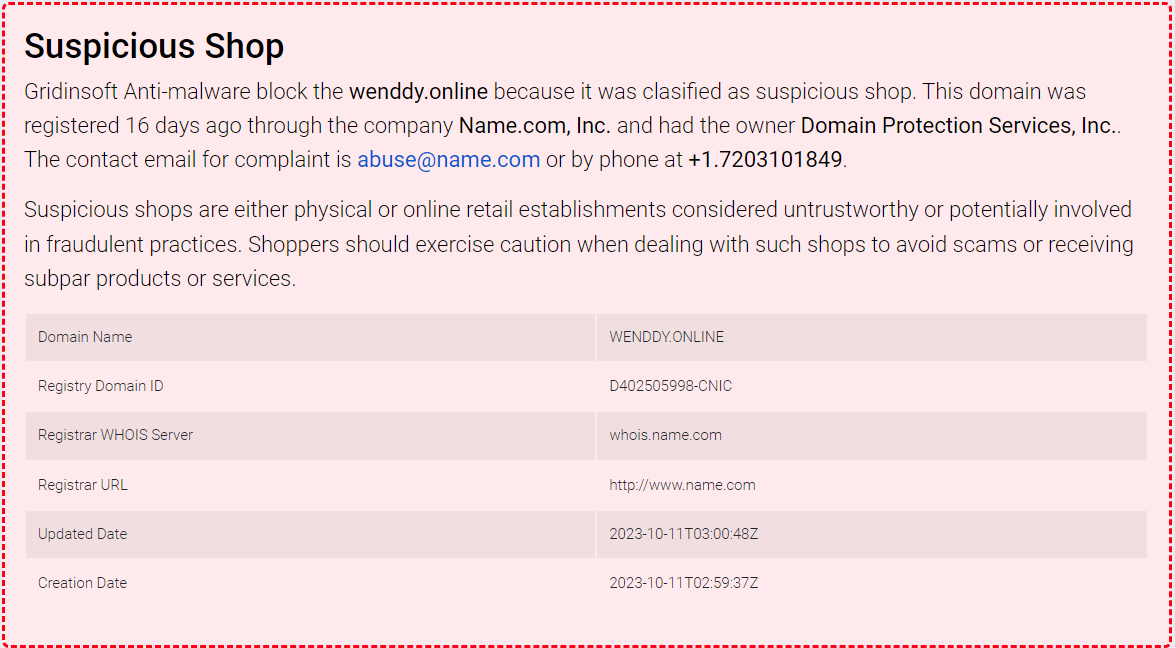 Scanner de URL de resultado de loja fraudulenta