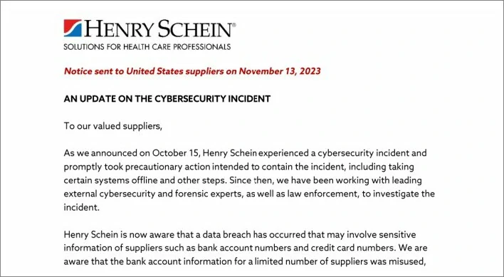 notificação de Henry Schein
