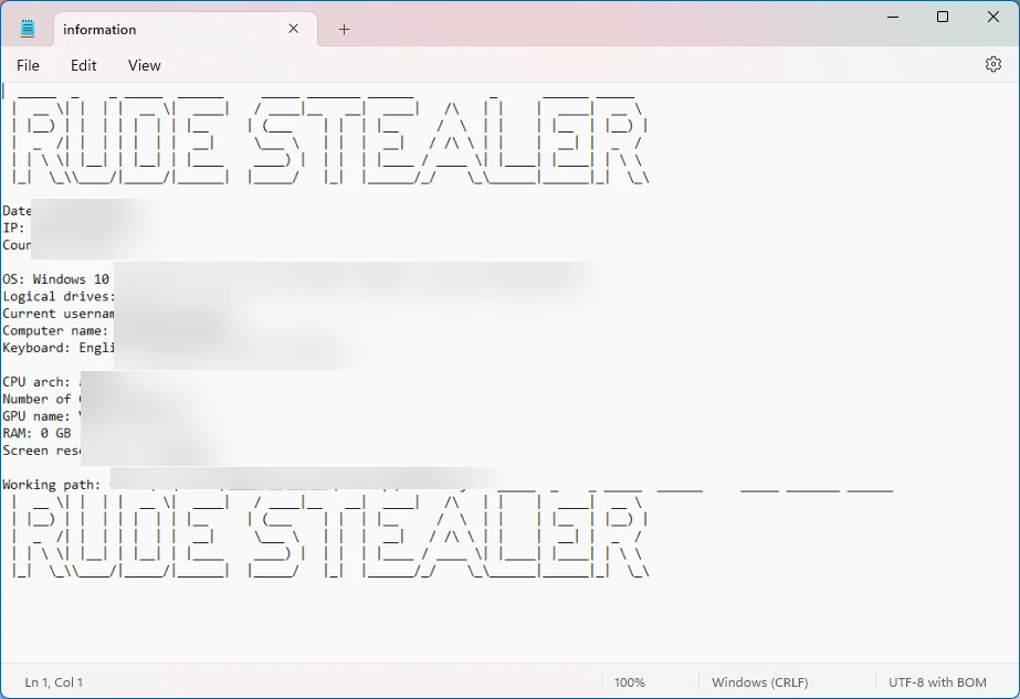 Captura de tela do Rude Stealer