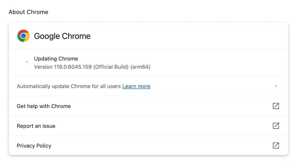 Atualizar Google Chrome