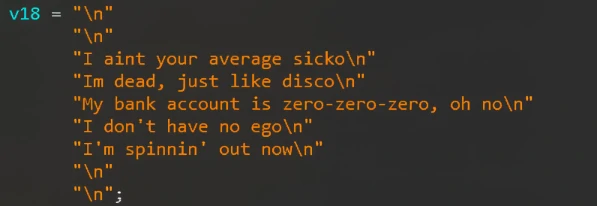 A captura de tela das letras das músicas no código 