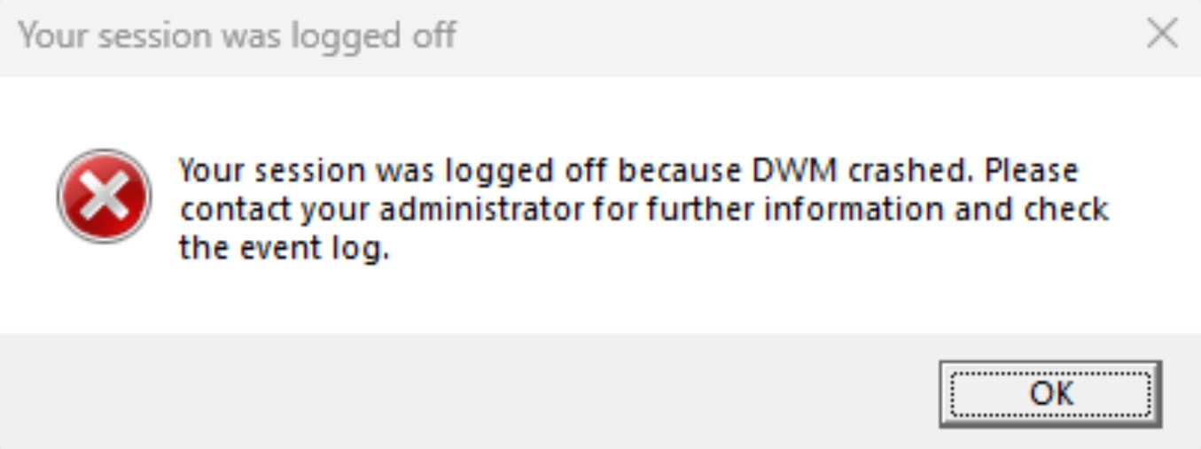 Erro: Sua sessão foi desconectada porque o DWM travou 