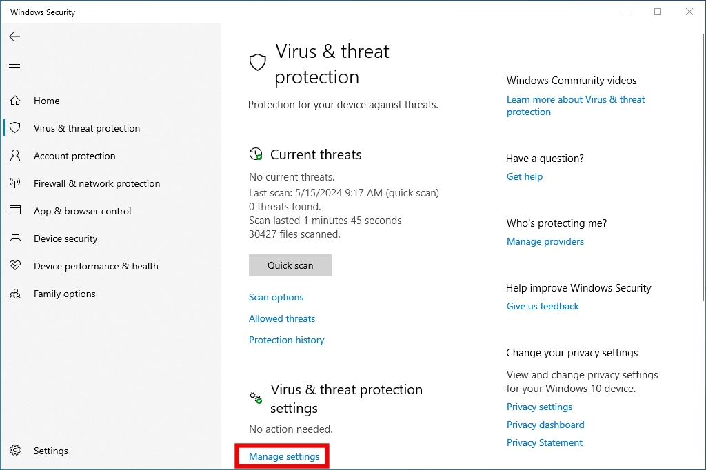 Windows security screenshot