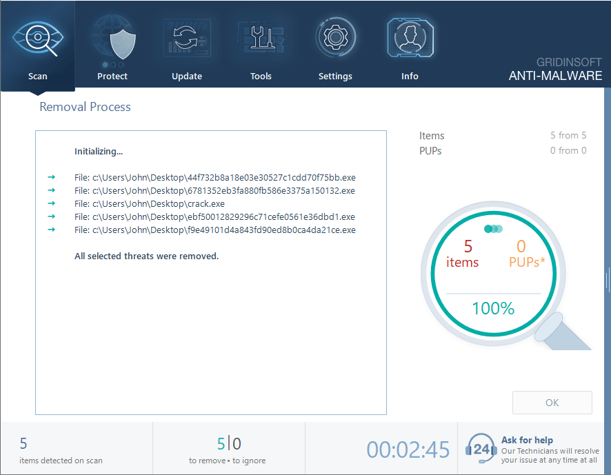 GridinSoft Anti-Malware após limpeza