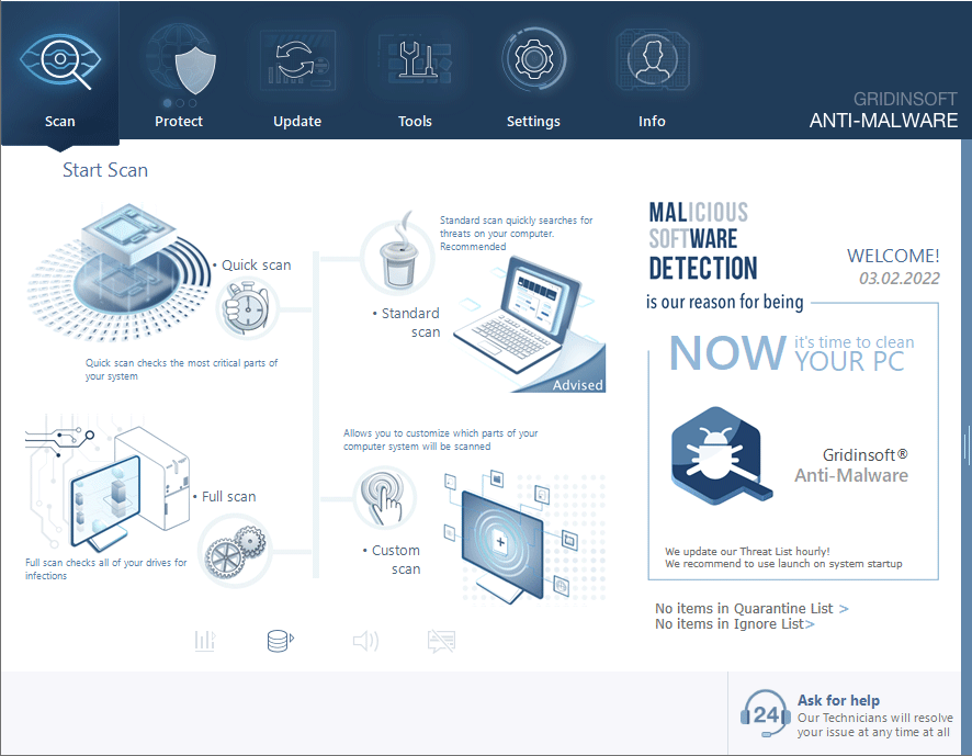 Tela principal do GridinSoft Anti-Malware