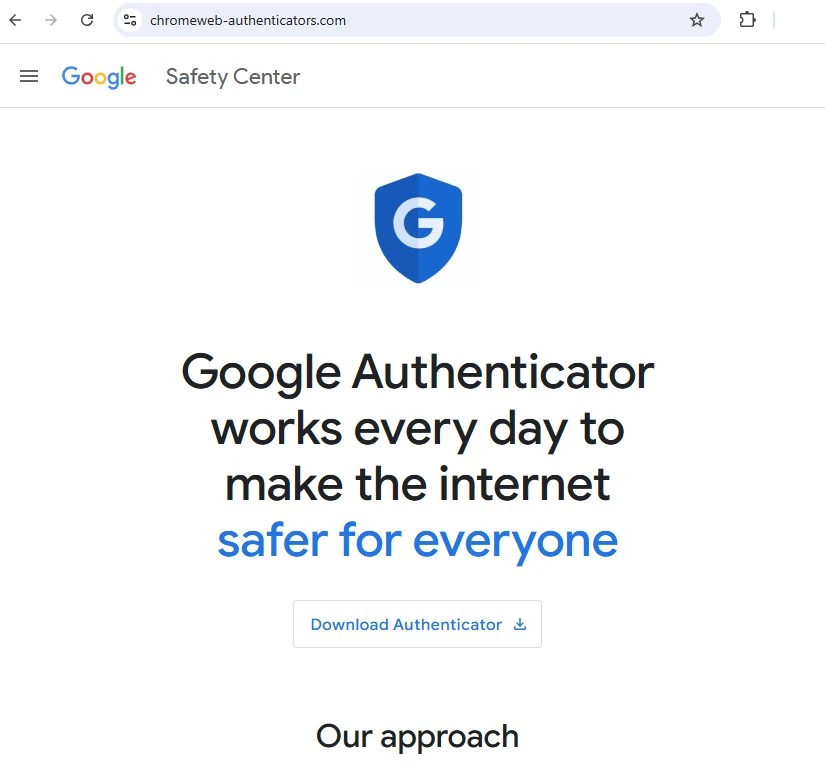 Site falso de download do Google Authenticator