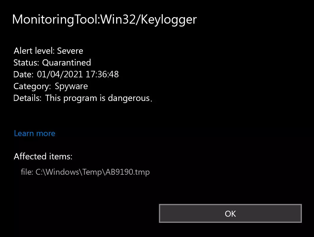 Keylogger detectado pelo Microsoft Defender
