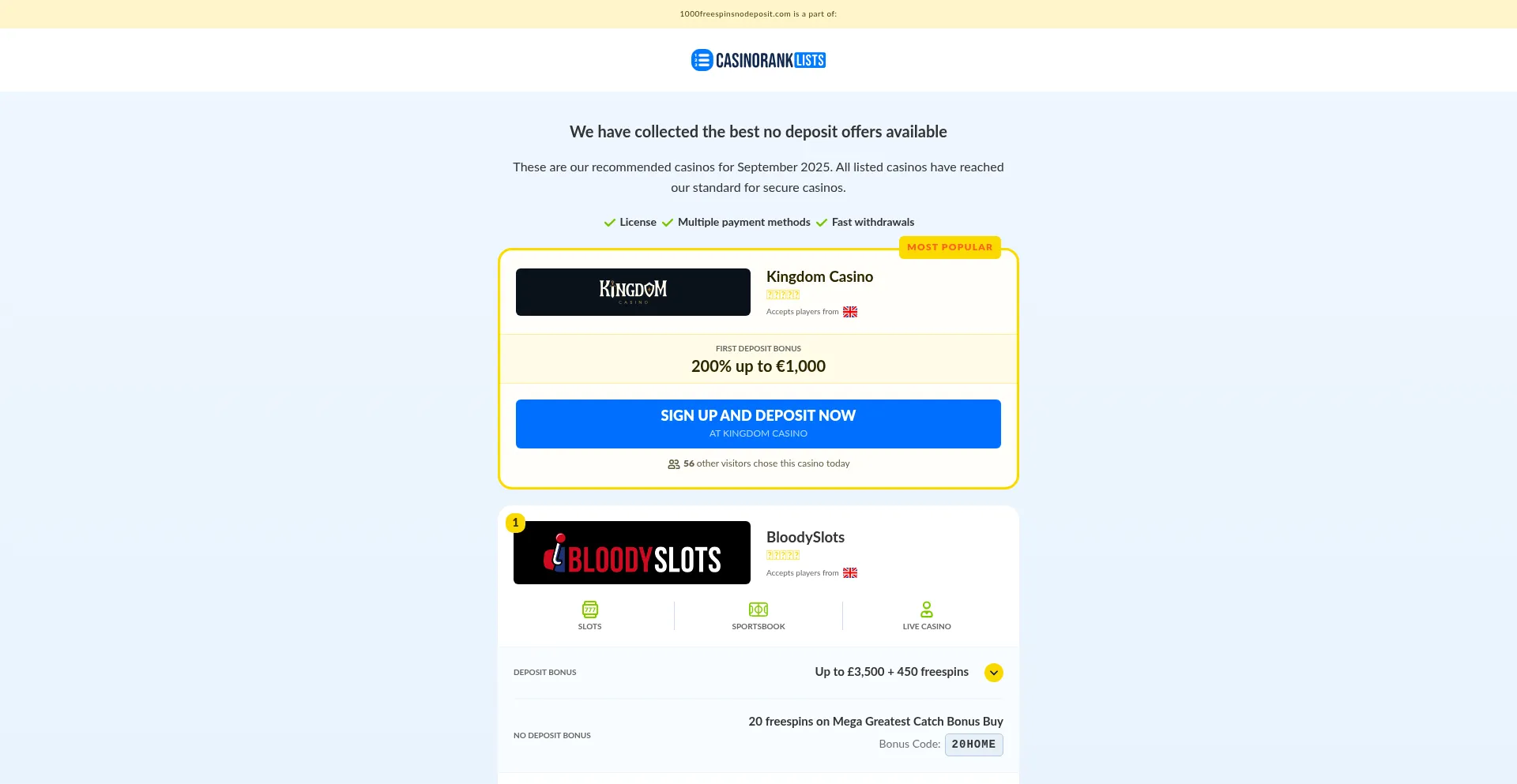 1000freespinsnodeposit.com é Seguro e Confiável?