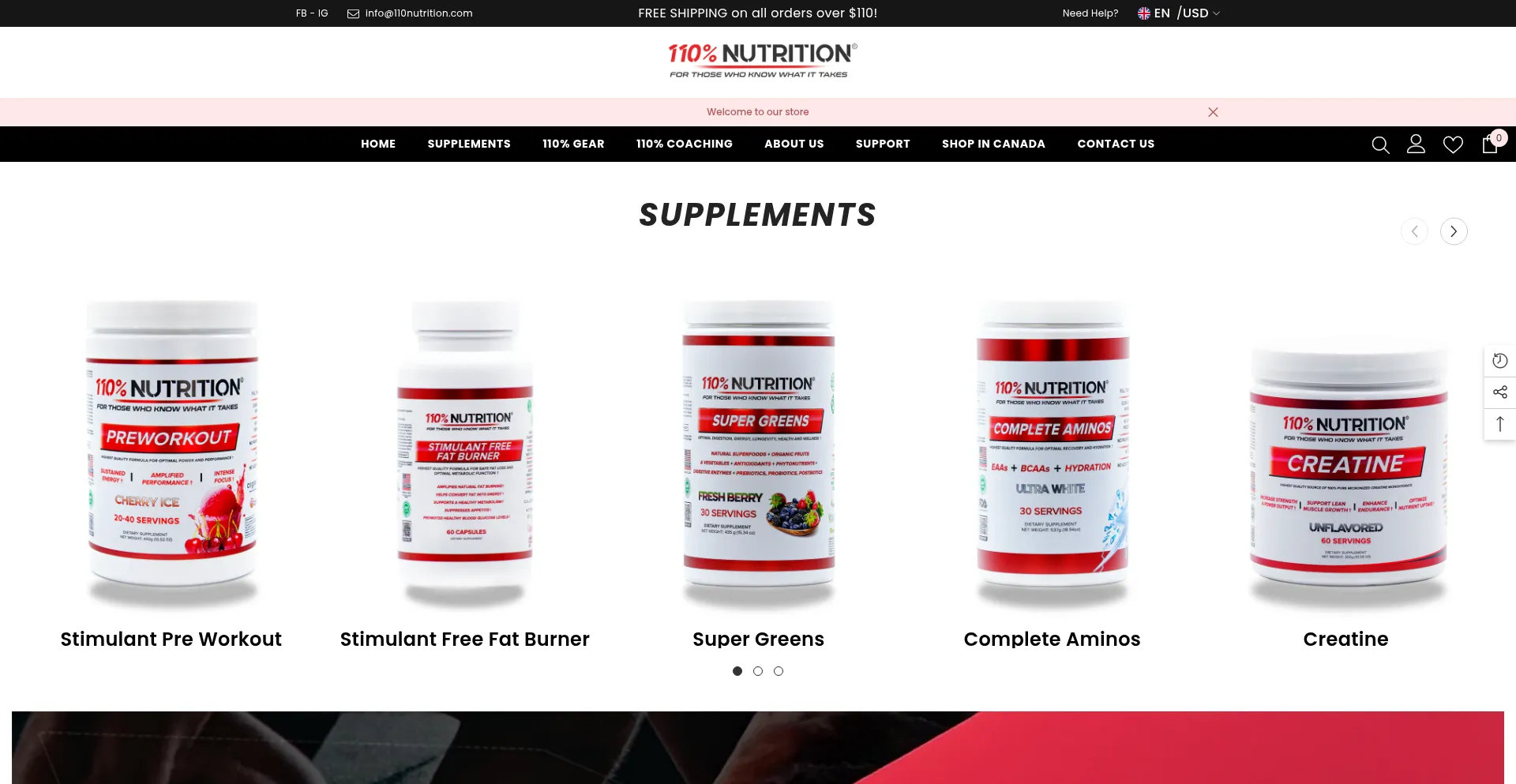 Website screenshot of 110nutrition.com