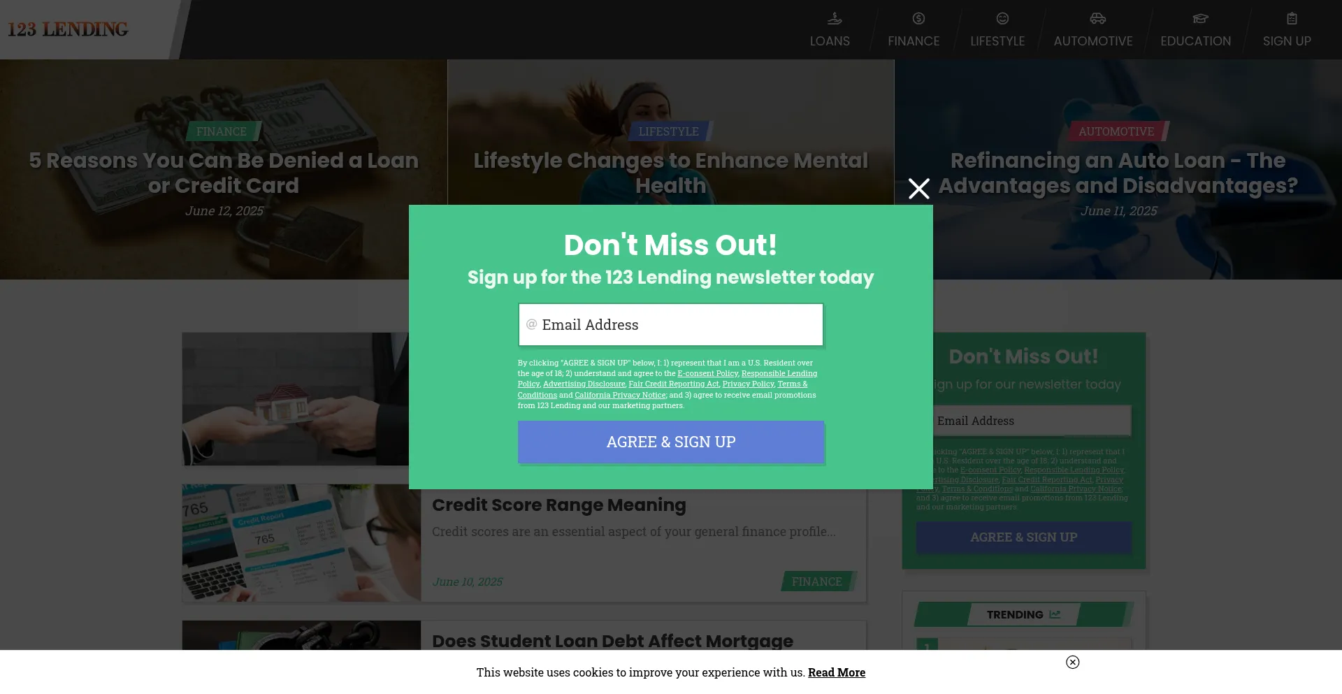 Website screenshot of 123lending.co