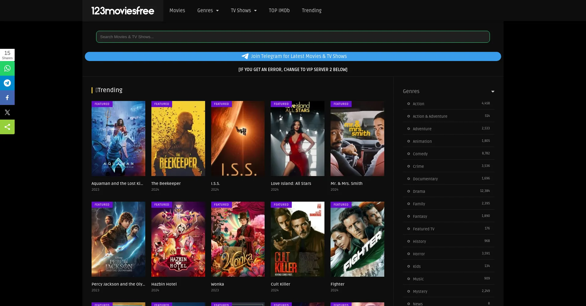 Website screenshot of 123moviesfree6.buzz