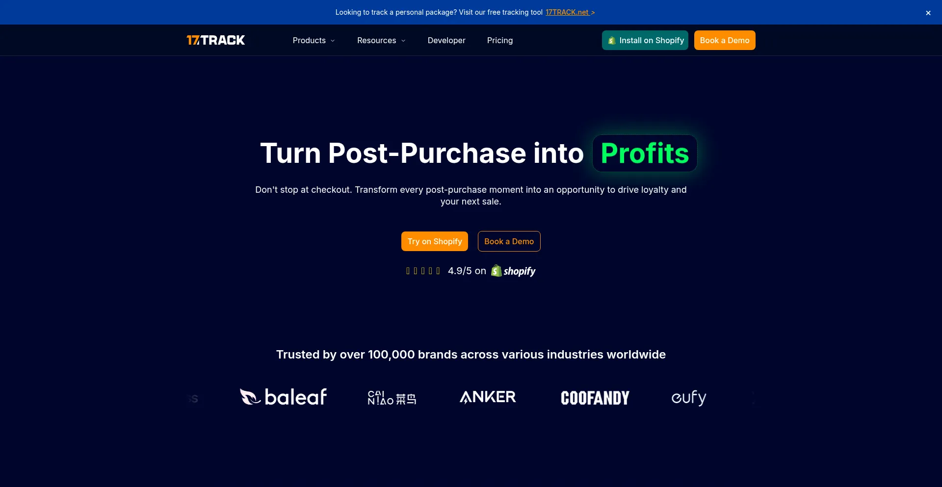 Website screenshot of 17track.com