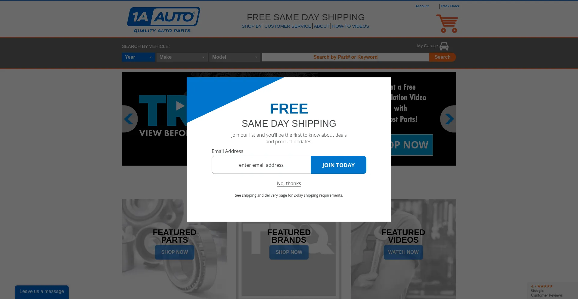 Website screenshot of 1aauto.com