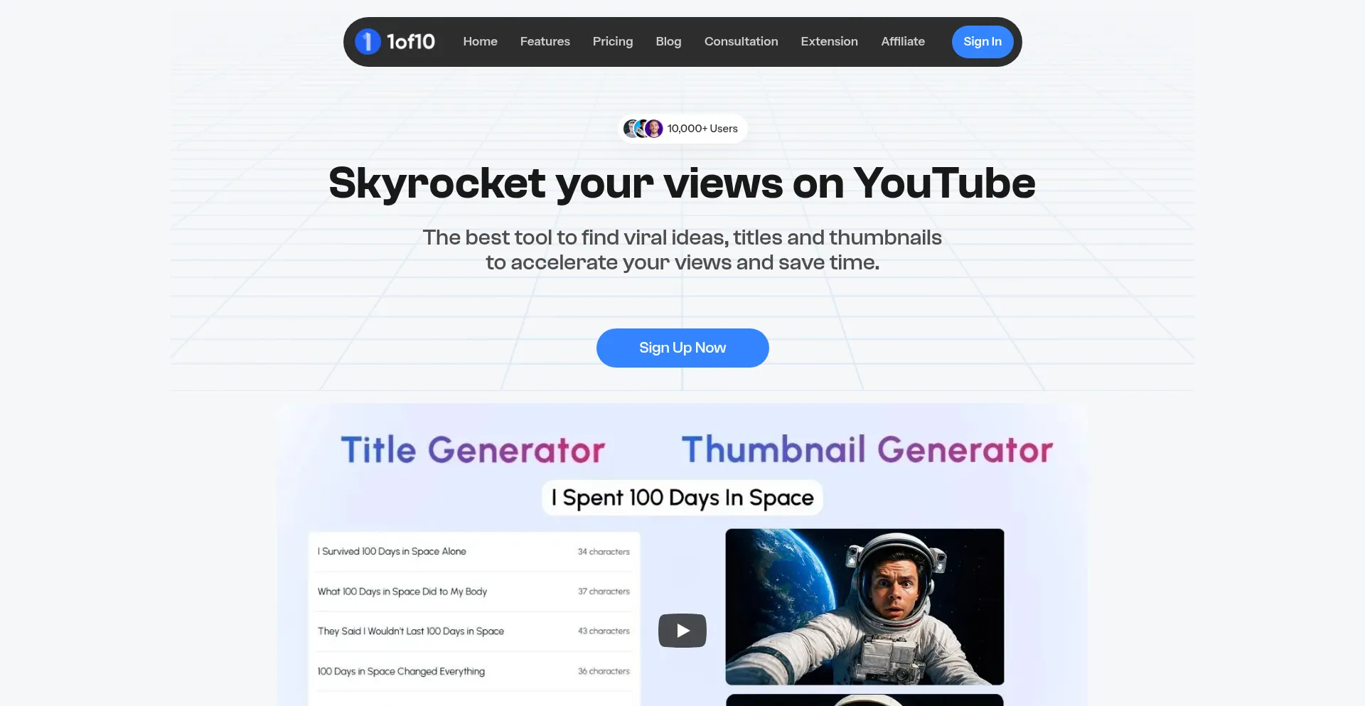 Website screenshot of 1of10.com