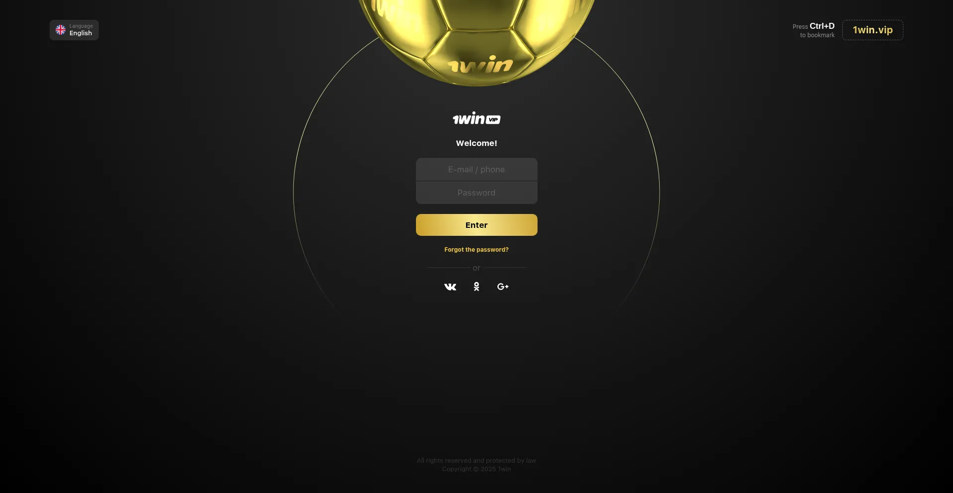 Website screenshot of 1win.vip
