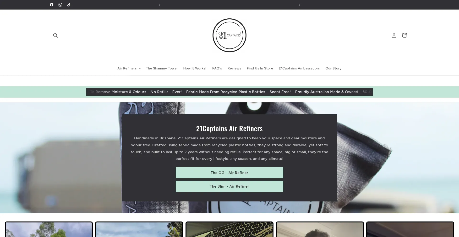 Website screenshot of 21captains.com