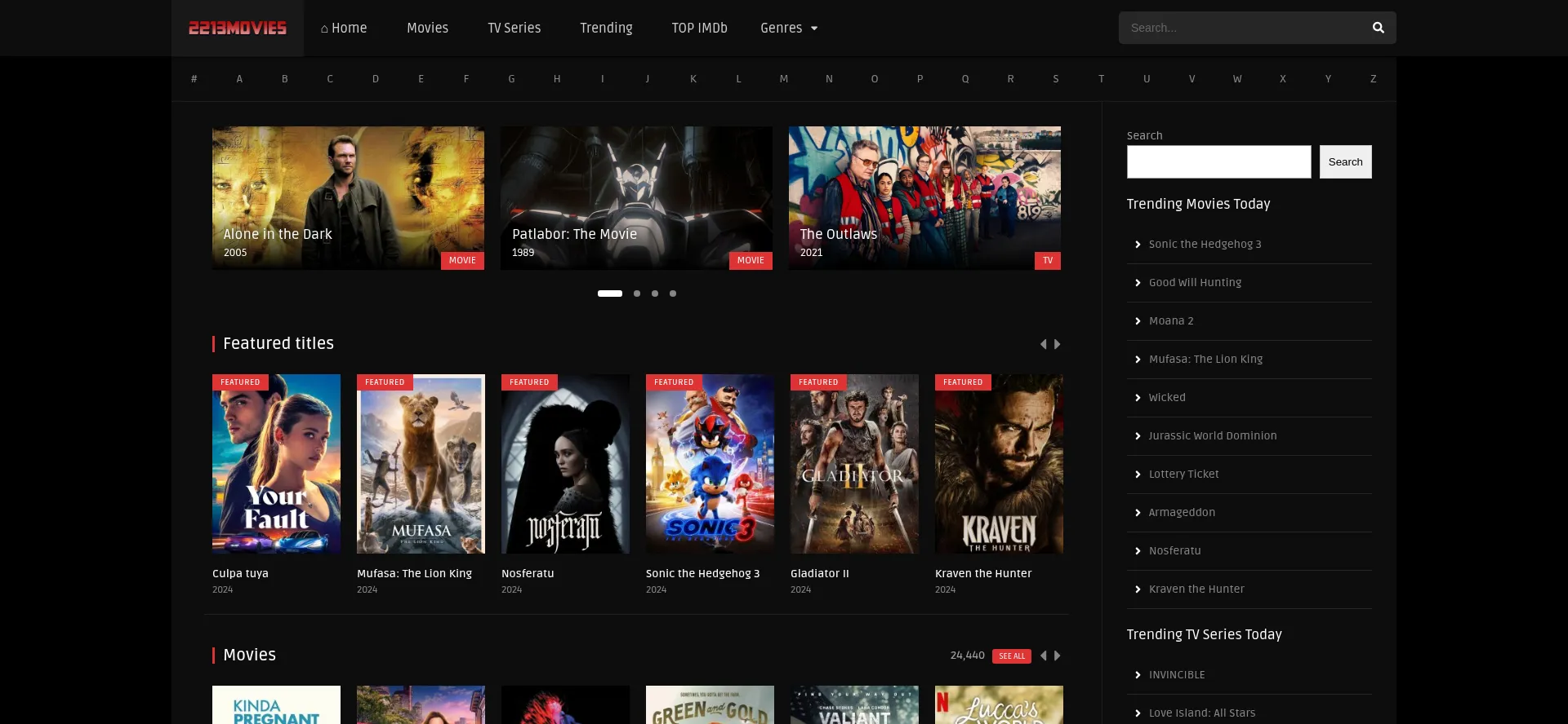 Website screenshot of 2213movies.com