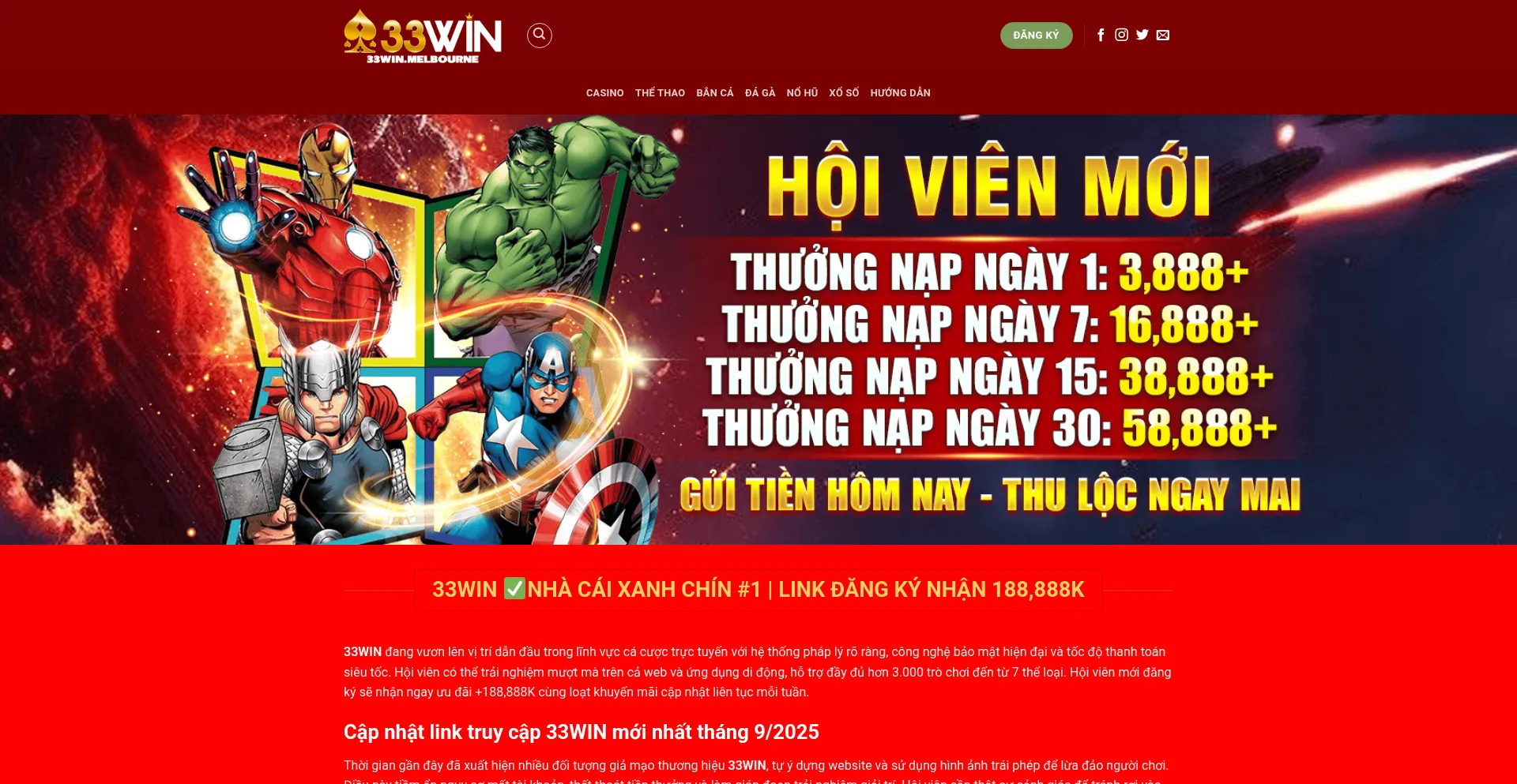 Website screenshot of 33win.melbourne