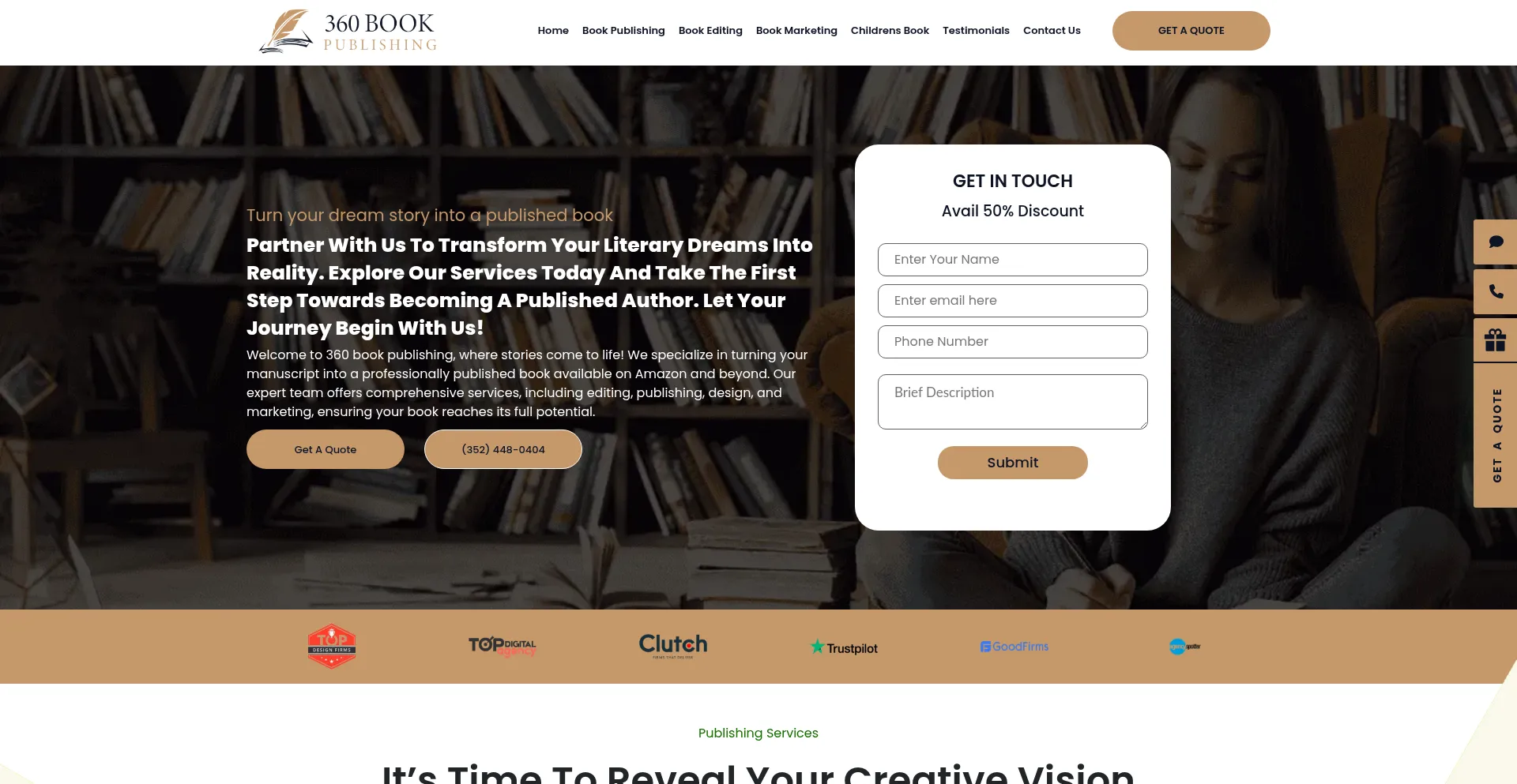 Website screenshot of 360bookpublishing.com