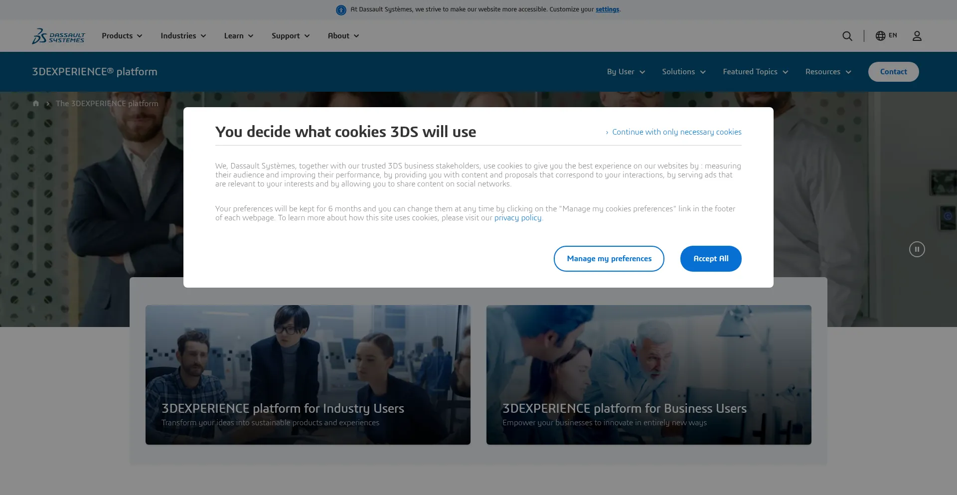 Website screenshot of 3dexperience.3ds.com
