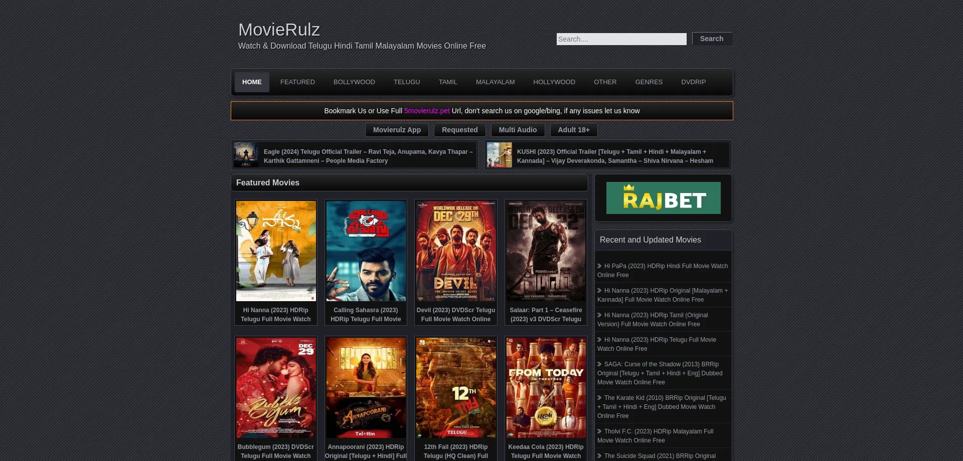Website screenshot of 5movierulz.gd