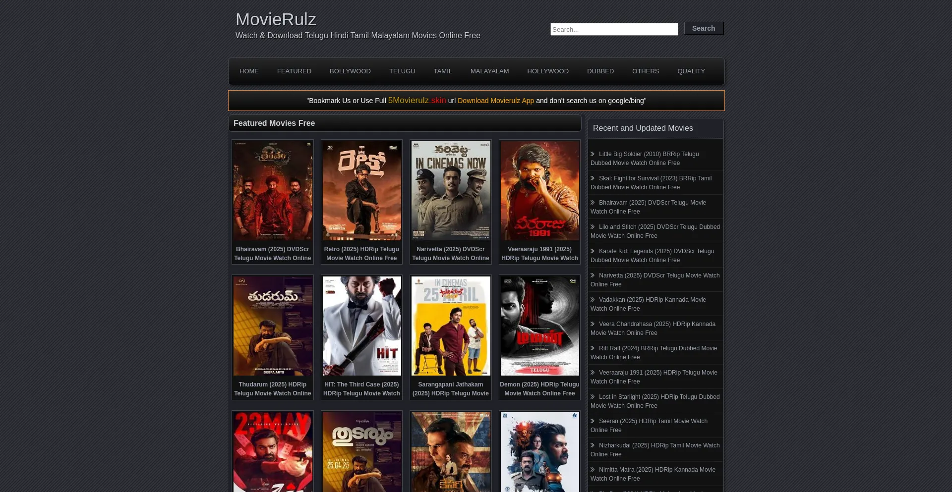 Website screenshot of 5movierulz.haus