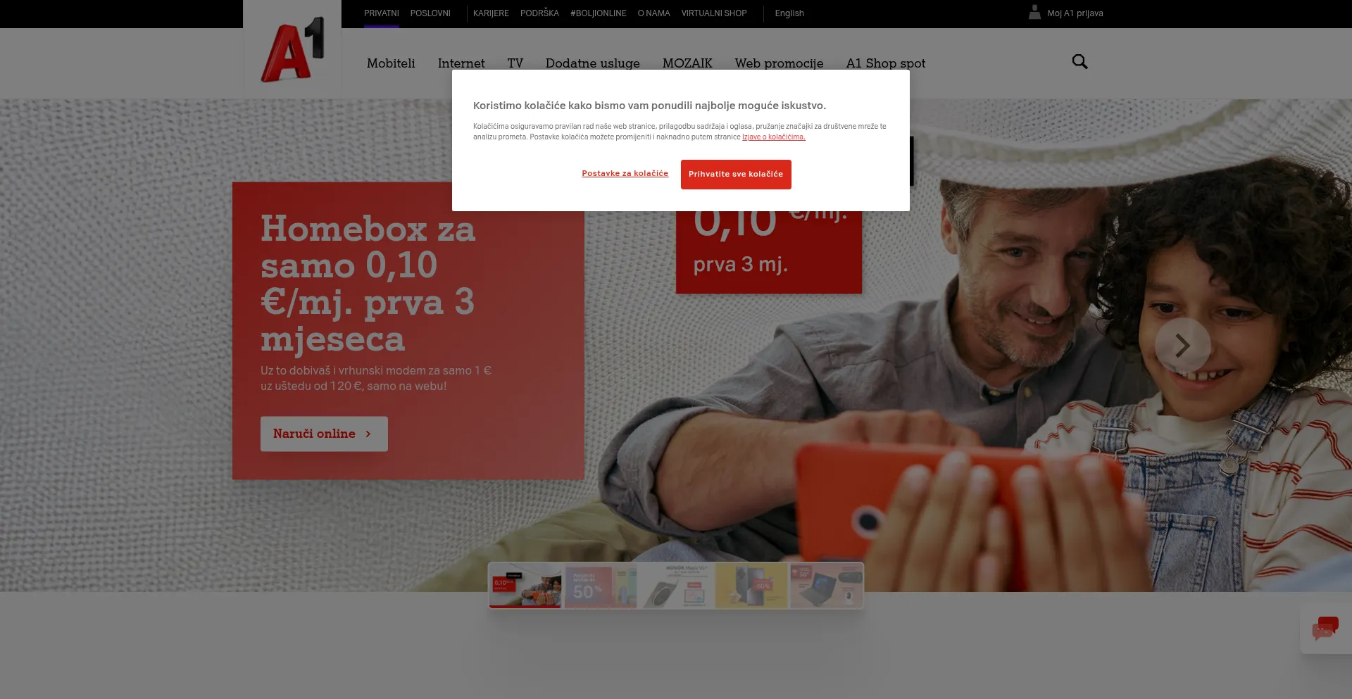 Website screenshot of A1.hr