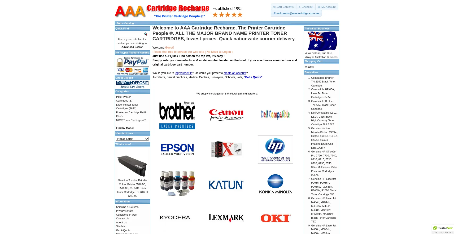 Website screenshot of Aaacartridge.com.au